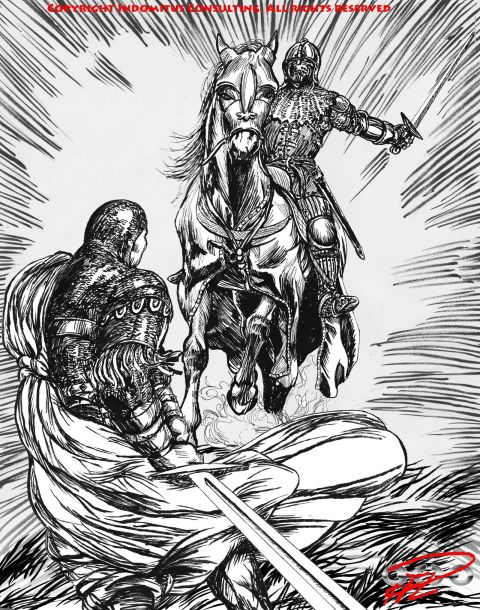 Yakane, en framstormande riddare och ett Claymoresvärd rättvänd resize