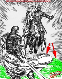 Yakane, en framstormande riddare och ett Claymoresvärd wrong mark