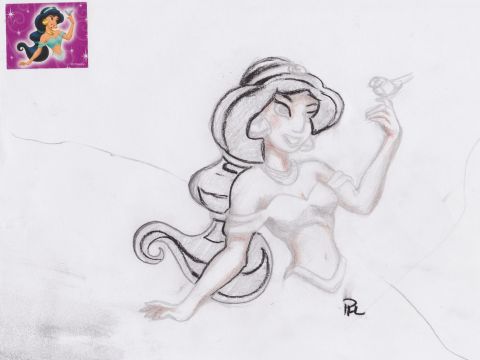 Prinsessan Jasmin stamp & sketch frimärke och skiss publ