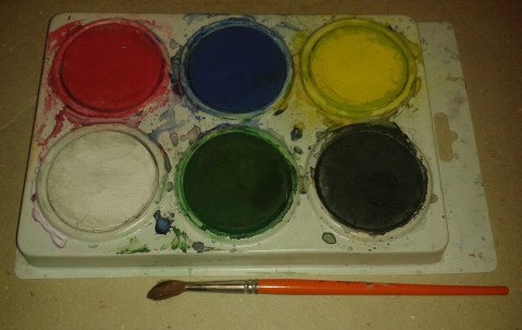 Barnvattenfärger 6 puckar + pensel