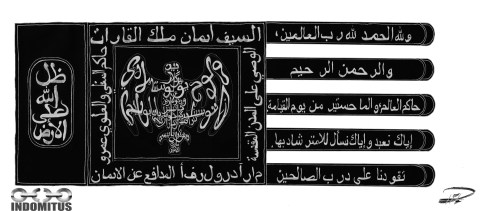 Alla Drabbningars Moder - flagga monterad arabisk kalligrafi & örn arab calligraphy & Eagle design