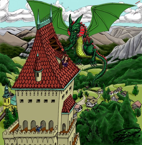 Draken lagar Borgens tak färglagd