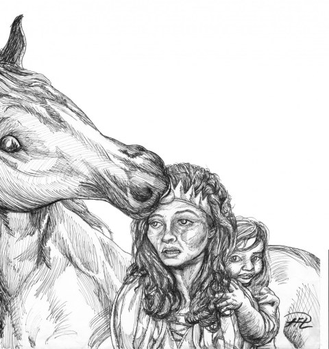 Julia är ledsen m Albin & Nadia tuschteckning